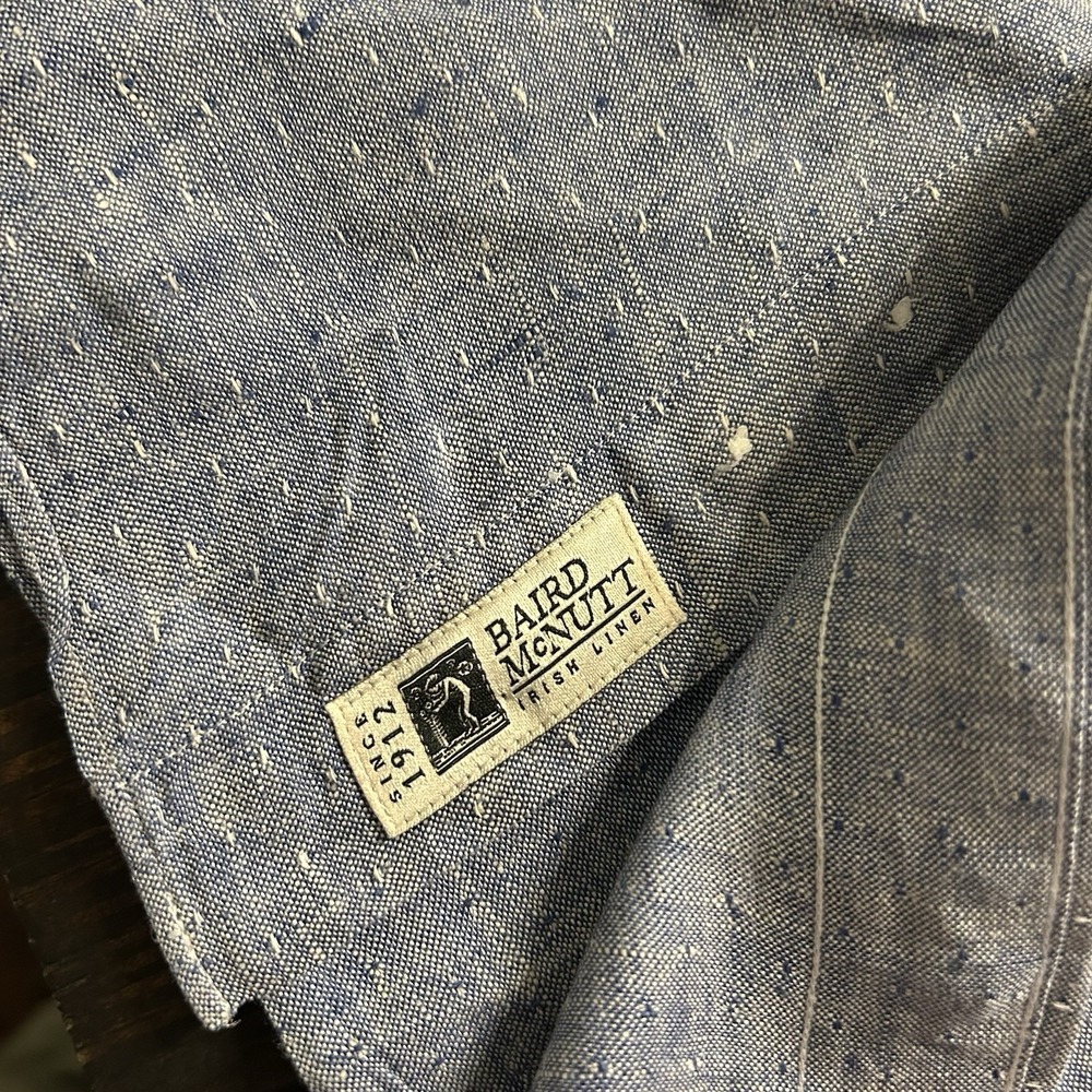 Brooks Brothers Mens Regent XL Irish Linen Shirt Baird McNutt Short Sleeve Blue - Picture 4 of 8